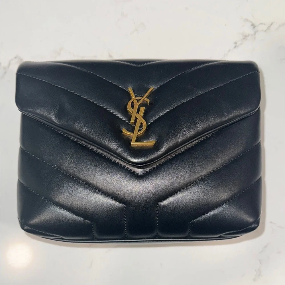 Yves Saint Laurent Black Quilted Leather Wristlet with Gold YSL Logo - Picture 1 of 8